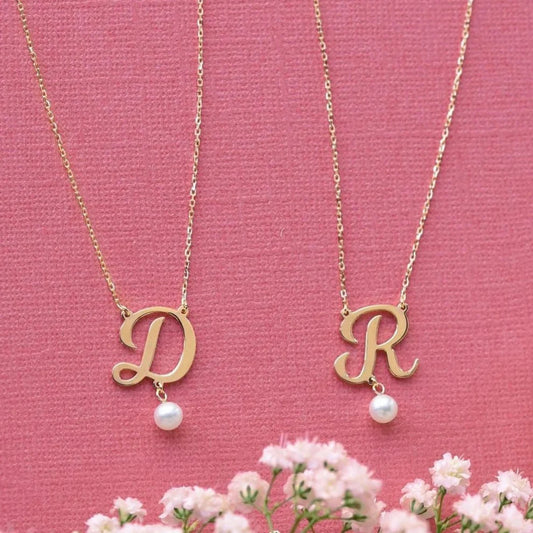 Initial Necklace with Pearl